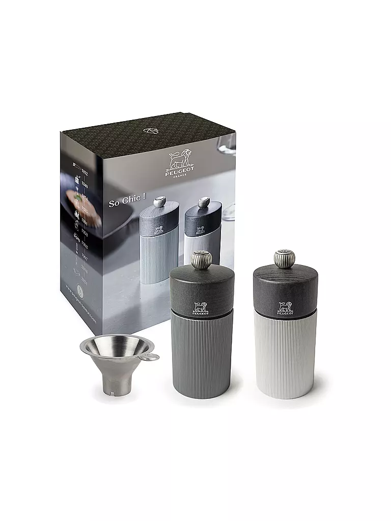 PEUGEOT | Salz-/Pfeffermühle Set SO CHIC DUO LINE 3tlg. inklusive Trichter Alu/Carbon Grau  | grau