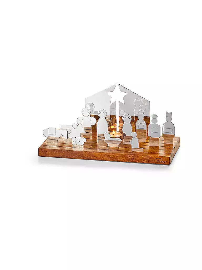 PHILIPPI | Krippe BETHLEHEM 30cm Edelstahl / Akazienholz | braun