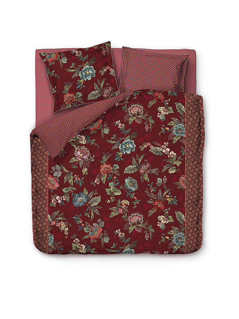 PIP STUDIO Percal Bettwäsche Poppy Stitch 2x 70x90cm / 200x200cm rojo oscuro
