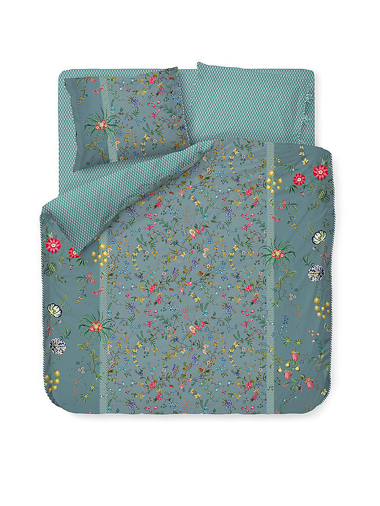 Perkal Bettwäsche Petites Fleurs 2x 70x90cm / 200x200cm Blau petrol baby