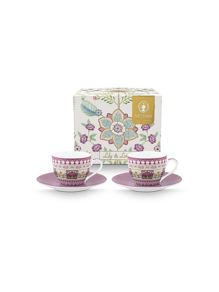 PIP STUDIO Espresso Tassen mit Untertassen 2er Set  LILY & LOTUS 120ml lila