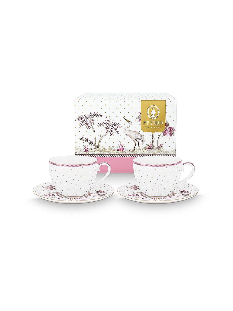 Cappuccinotasse mit Untertasse 2er Set 120ml JOLIE DOTS Gold/Pink weiss baby