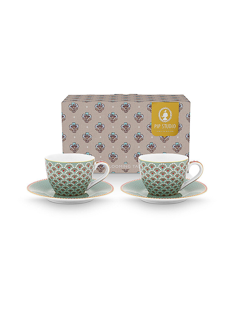 PIP STUDIO Espressotasse mit Untertasse 2er Set 120ml BLOOMING TALES Blue hellblau