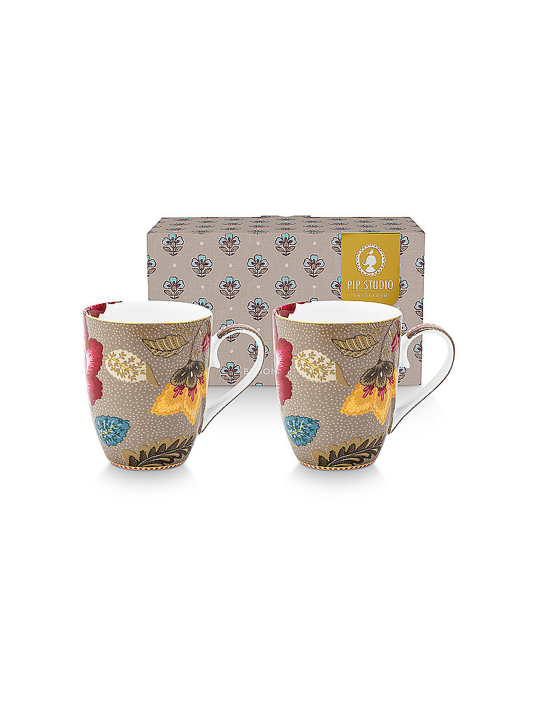 PIP STUDIO Henkelbecher 2er Set  350ml Large BLOOMING TALES Fantasy Khaki camel