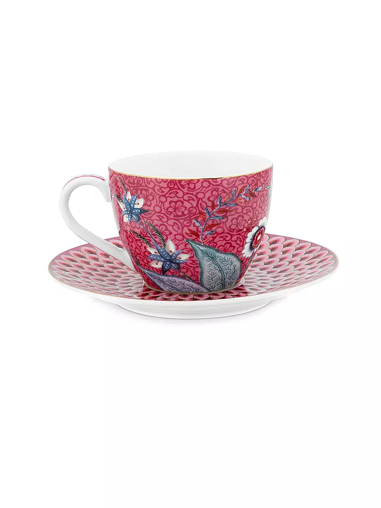 PIP STUDIO | Espressotasse mit Untertasse 120ml Flower Festival Dark Pink | beere