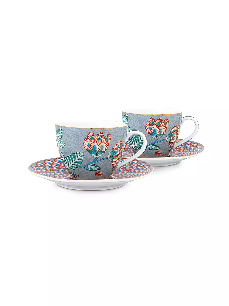 PIP STUDIO | Espressotasse mit Untertasse 2-er Set Small 120ml FLOWER FESTIVAL Light Blue | hellblau