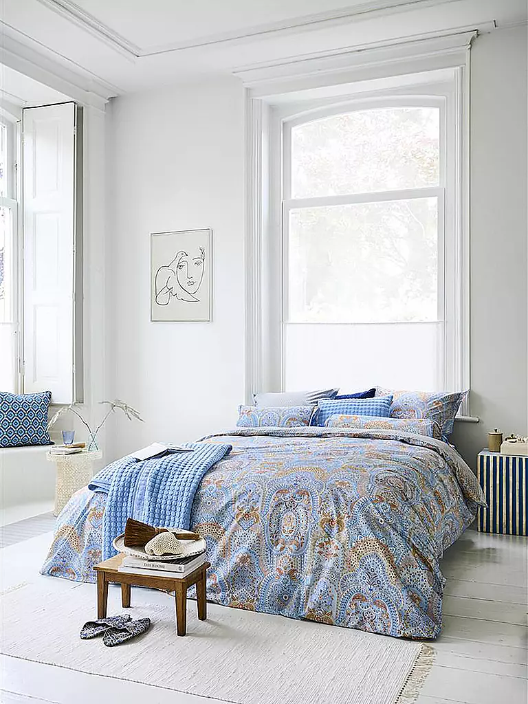 PIP STUDIO | Perkal Bettwäsche JABALI FLOWER 70x90cm / 140x200cm Blau | blau