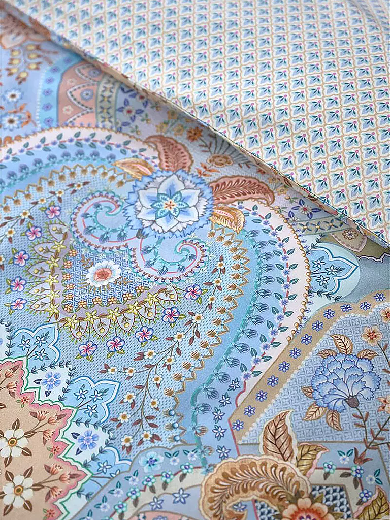 PIP STUDIO | Perkal Bettwäsche JABALI FLOWER 70x90cm / 140x200cm Blau | rosa