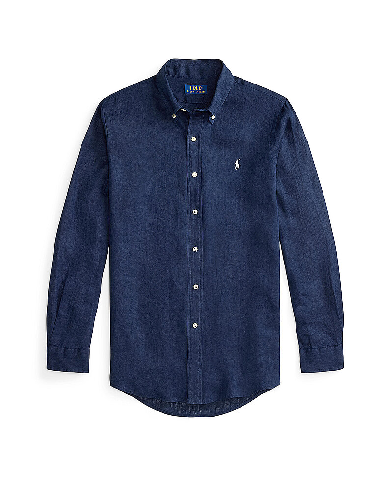 POLO Leinenhemd Custom Fit dunkelblau M herren