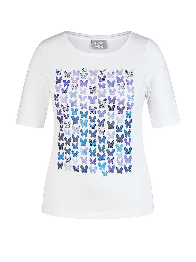 T-Shirt RABE, Damen, Gr. 46, weiß, Jersey, Obermaterial: 95% Baumwolle, 5% Elasthan, bedruckt, regular fit normal, Rundhals, gerader Abschluss, Shirts T-Shirt, mit Schmetterling Print