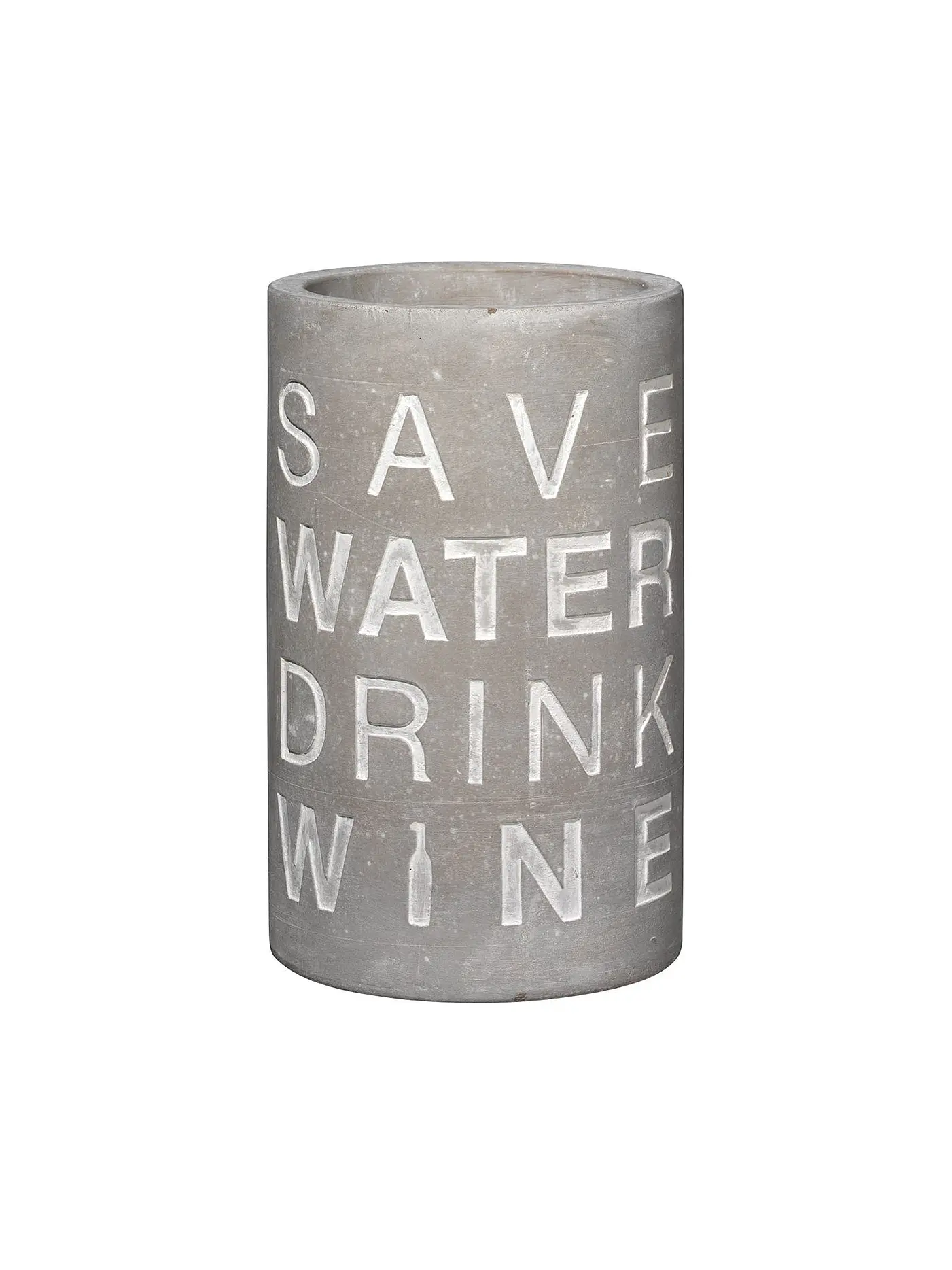 RAEDER | Flaschenkühler aus Beton 21cm "Save Water - Drink Wine" | grau