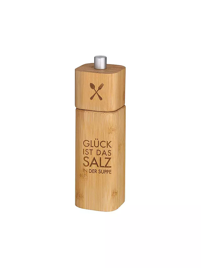 RAEDER | Salzmühle 15cm "Glück ist das Salz in der Suppe" | grau