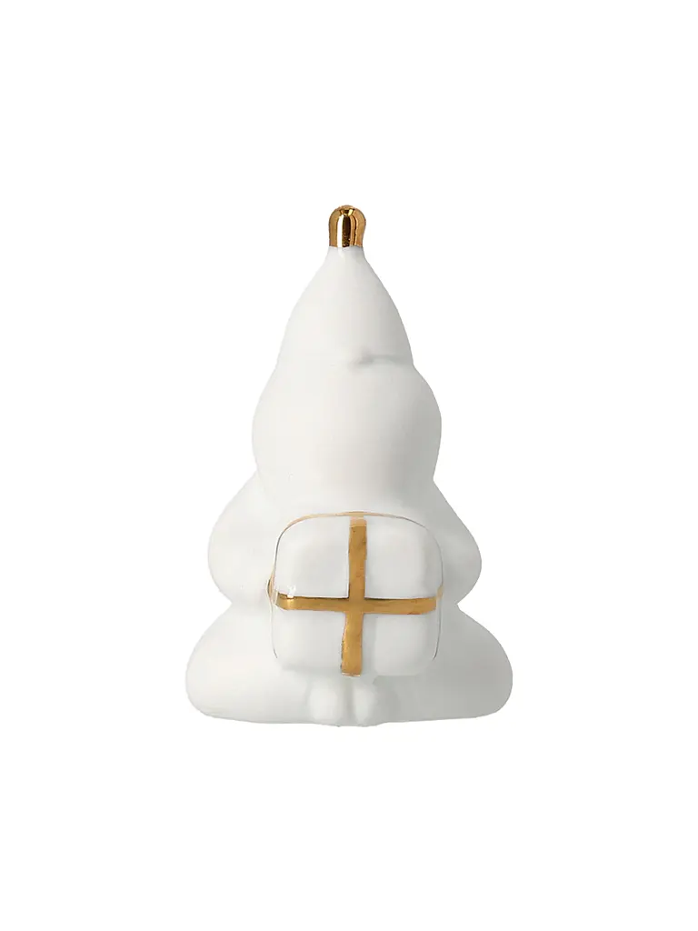 RAEDER | Weihnachts Porzellanfigur Santa  Packt Geschenke  | Weiss