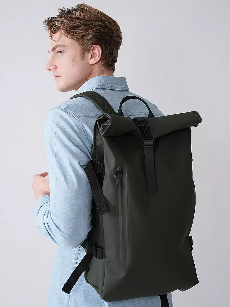 RAINS | Rucksack Rolltop Large  | grün