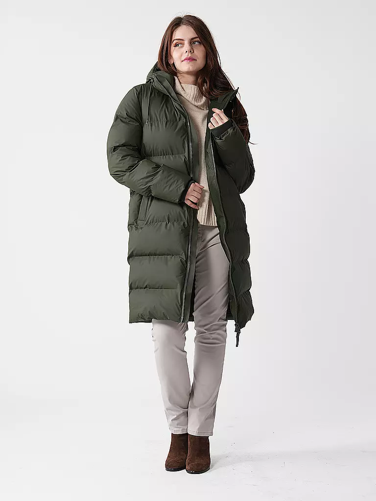 RAINS | Steppmantel ALTA LONGER PUFFER JACKET | dunkelgrün
