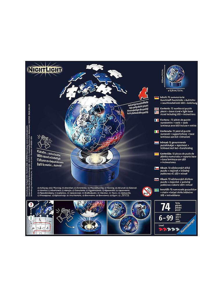 RAVENSBURGER | 3D Puzzle - Nachtlicht - Astronauten im Weltall - 72 Teile | keine Farbe