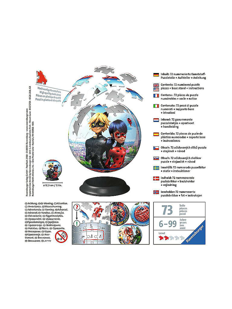 RAVENSBURGER | 3D Puzzle 11167 - Puzzle-Ball Miraculous - 72 Teile | keine Farbe