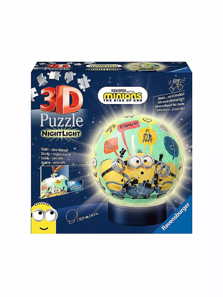 RAVENSBURGER | 3D Puzzle 11180 - Nachtlicht Puzzle-Ball Minions - 72 Teile | keine Farbe