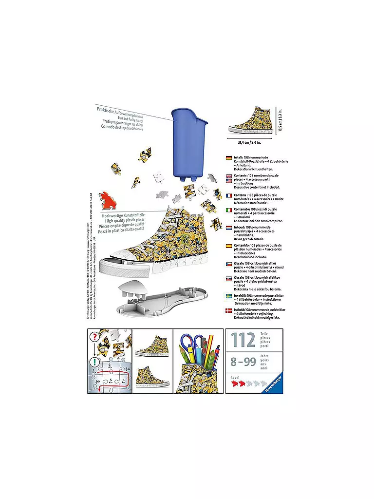 RAVENSBURGER | 3D Puzzle 11262 Sneaker Minions - Praktischer Stiftehalter - 108 Teile | keine Farbe