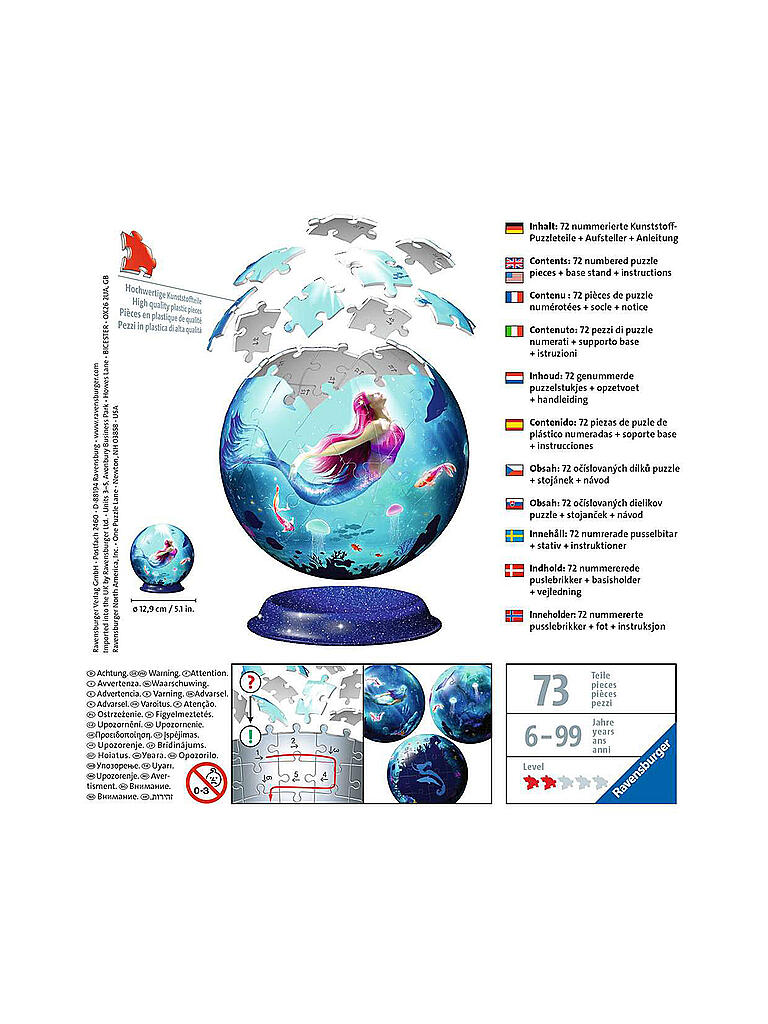 RAVENSBURGER | 3D Puzzle Bezaubernde Meerjungfrauen - Puzzle-Ball - 72 Teile | keine Farbe
