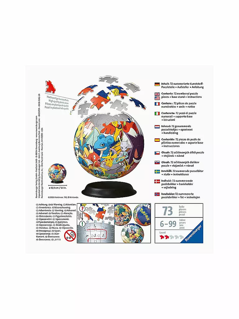 RAVENSBURGER | 3D Puzzleball Pokemon  72 Teile | keine Farbe