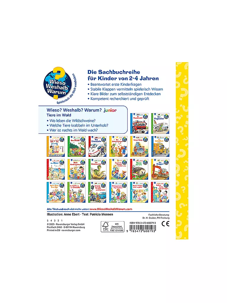 RAVENSBURGER | Buch - Wieso Weshalb Warum Junior - Tiere im Wald, Patrizia Mennen | keine Farbe