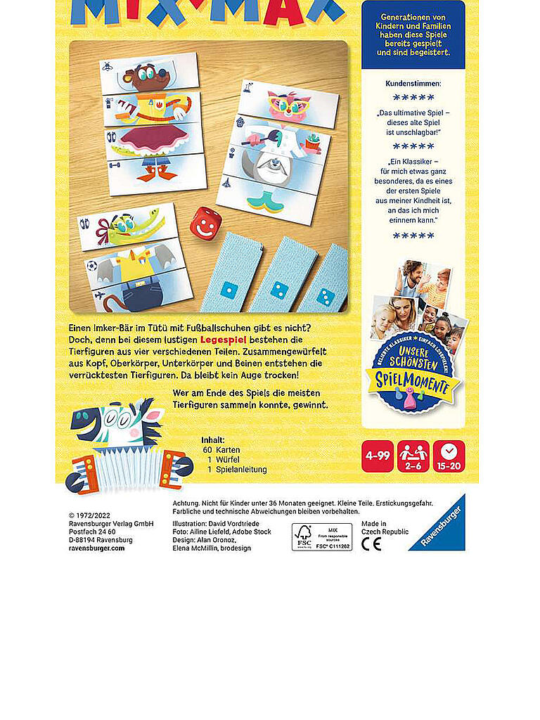 RAVENSBURGER | Mix Max - Tier-Legespiel | keine Farbe