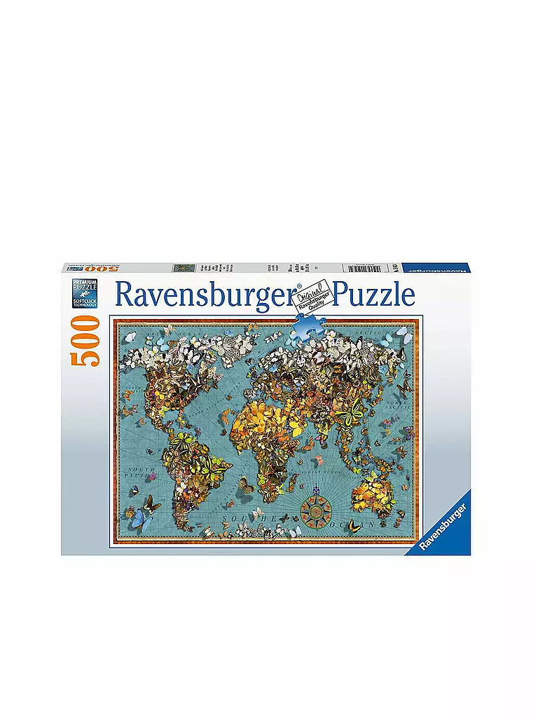 RAVENSBURGER | Puzzle - Antike Schmetterling-Weltkarte - 500 Teile | keine Farbe