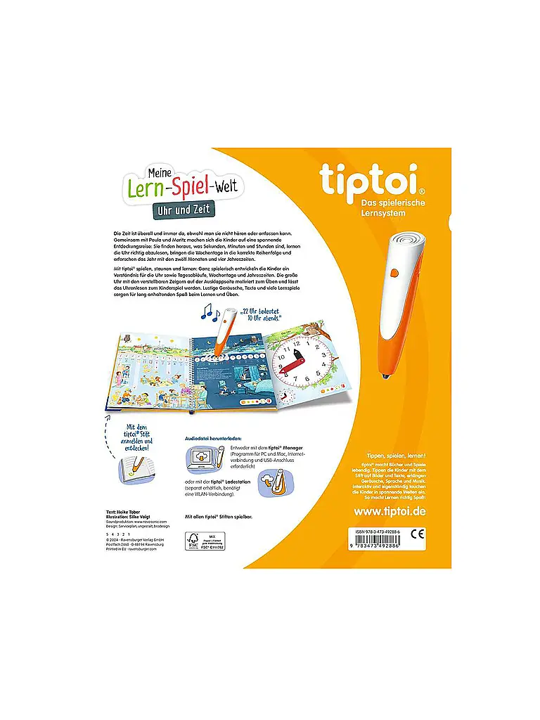 RAVENSBURGER | TIPTOI Meine Lern-Spiel-Welt - Uhr und Zeit | Bunt