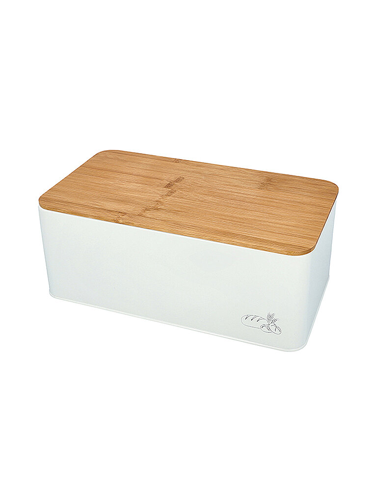 Brotkasten mit Deckel 33x18cm Metall/Bambus weiss baby