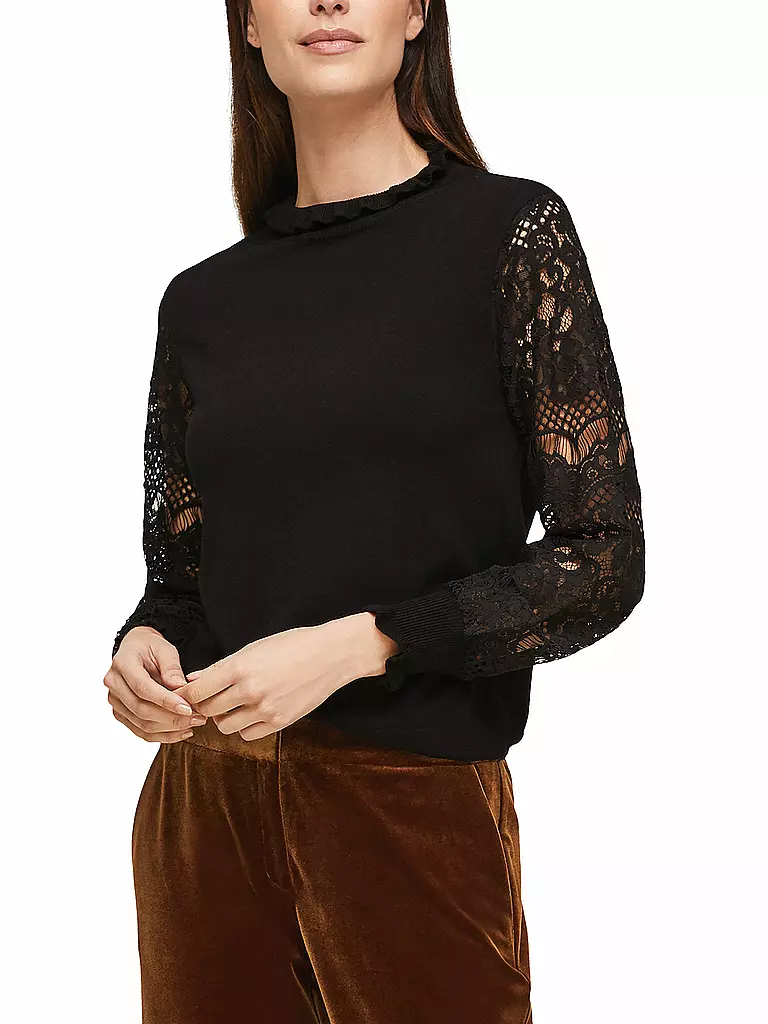 S.OLIVER BLACK LABEL | Pullover mit Spitze | schwarz