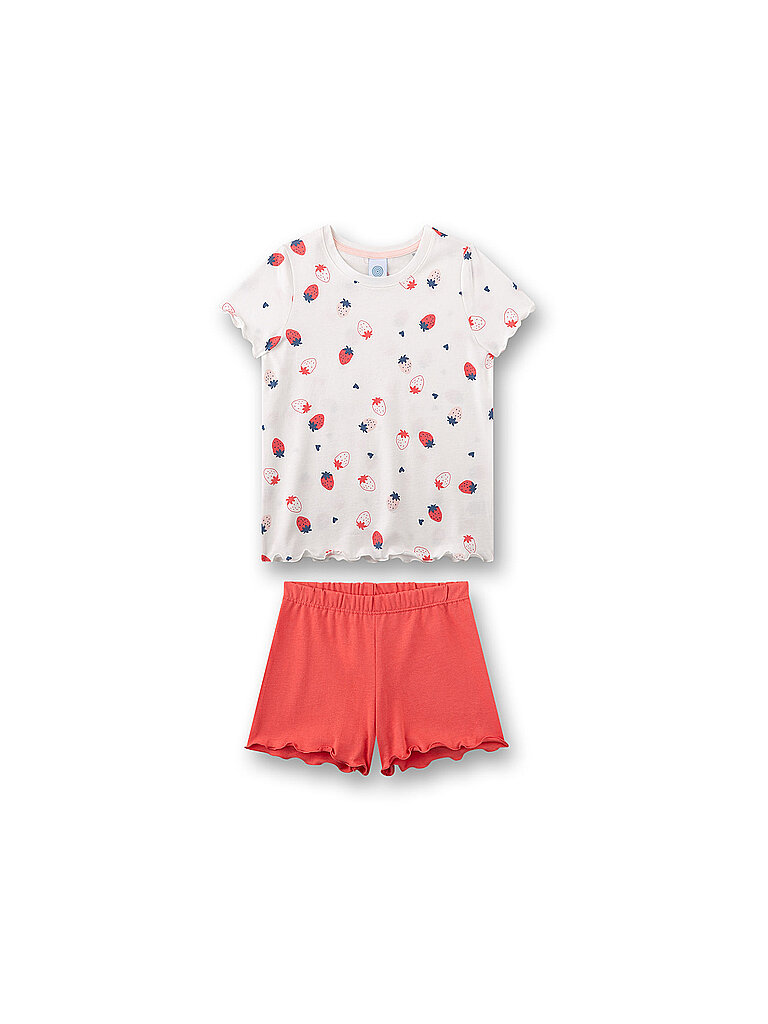 Schlafanzug SANETTA "Pyjama Schlafanzug Erdbeeren Pyjama Kids", Mädchen, Gr. 116, bunt (rosa, beige), Obermaterial: 100% Baumwolle CO., Homewear-Sets Schlafanzug