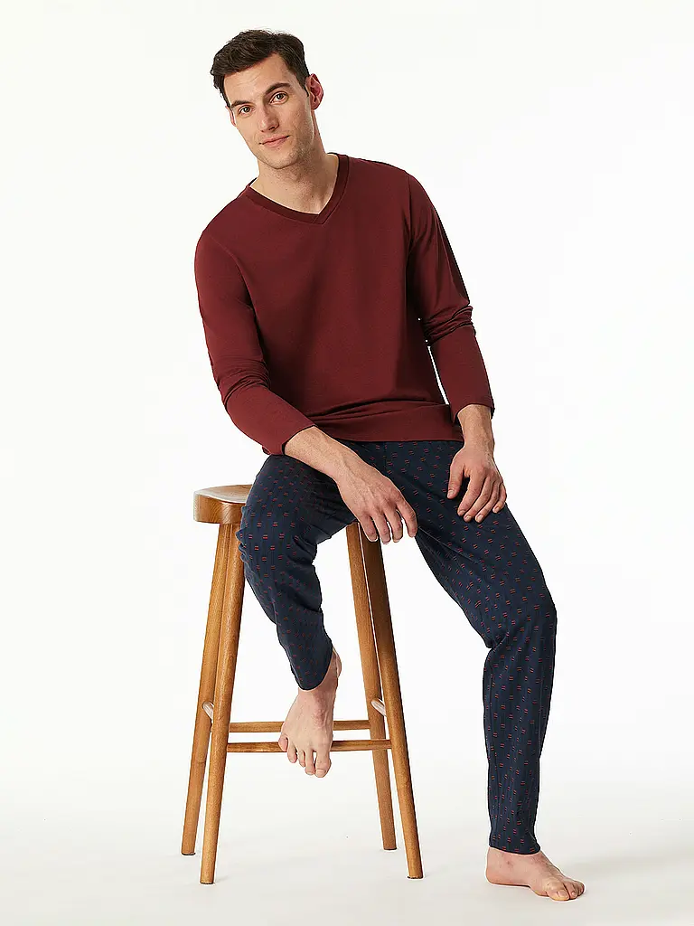 SCHIESSER | Pyjama Langarmshirt MIX + RELAX | dunkelrot