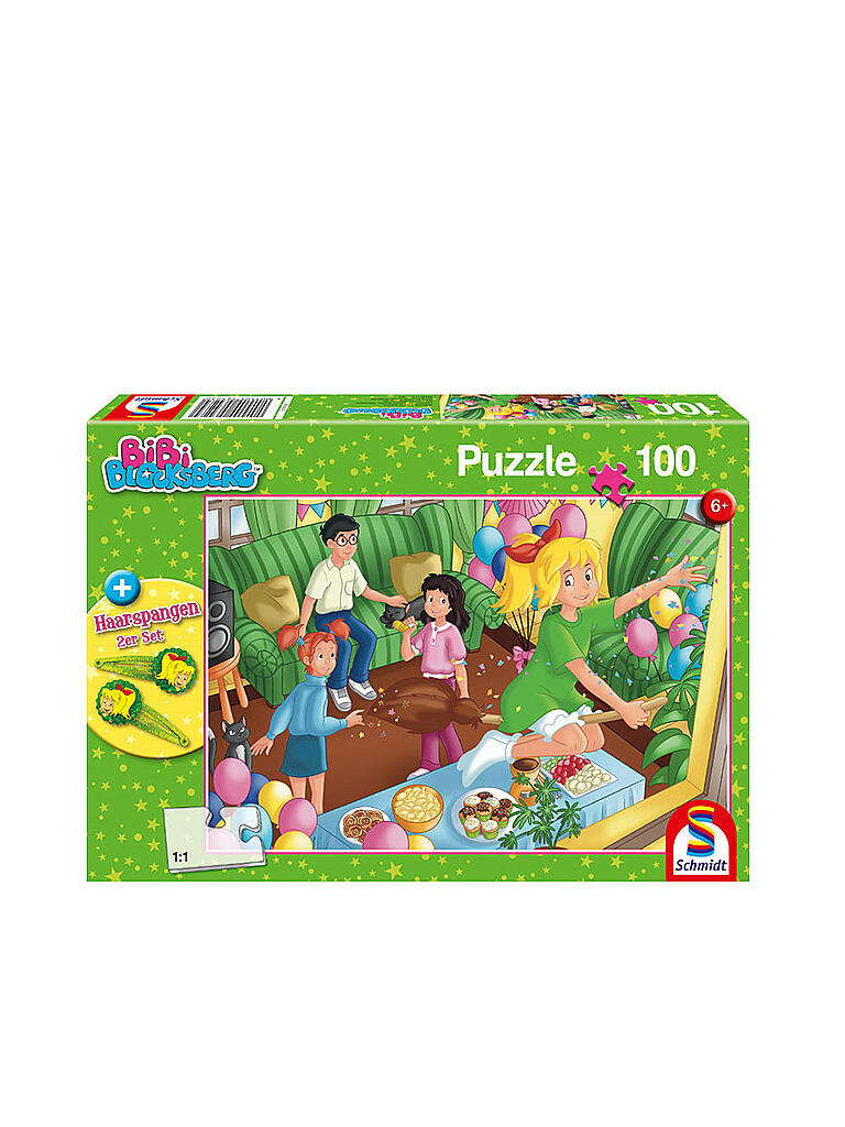 SCHMIDT-SPIELE | Puzzle Bibi Blocksberg Geburtstagsparty Plus 2 Haarspangen 100 Teile  | keine Farbe
