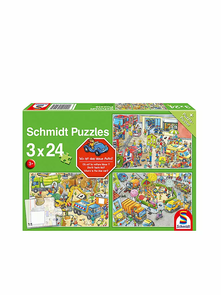 SCHMIDT-SPIELE | Puzzle Wo ist das blaue Auto 3x24 Teile | keine Farbe