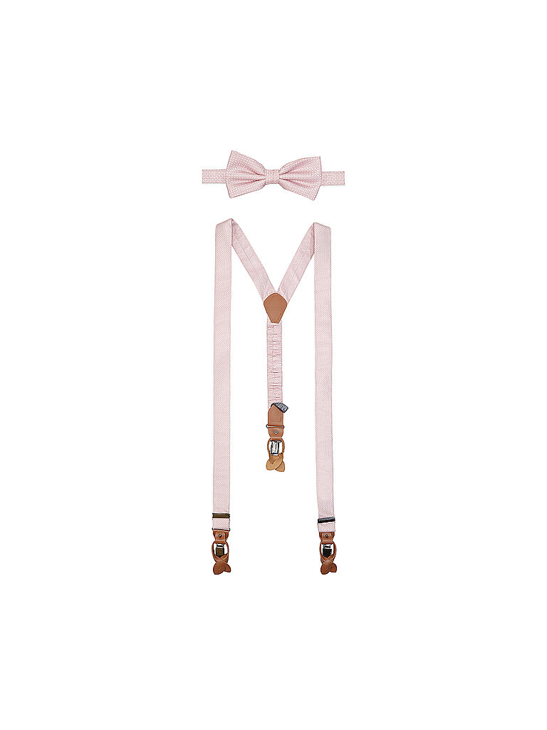 SEIDENFALTER Hosenträger Set mit Fliege und Knopf-Clips rosa