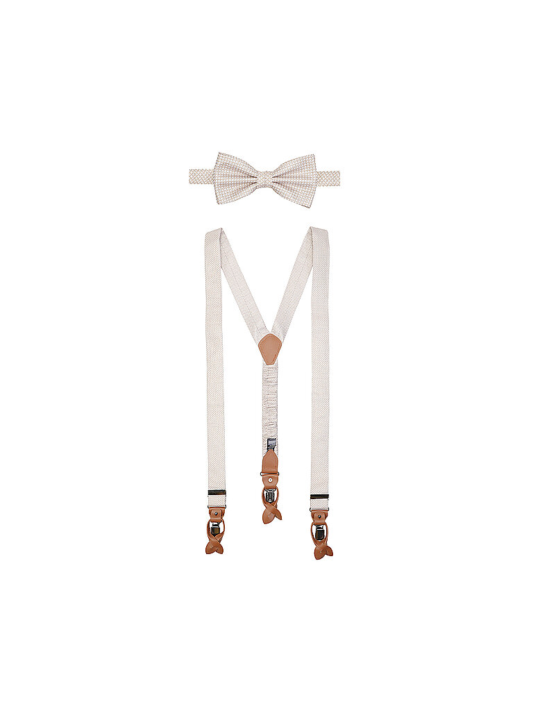 SEIDENFALTER Hosenträger Set mit Fliege und Knopf-Clips beige