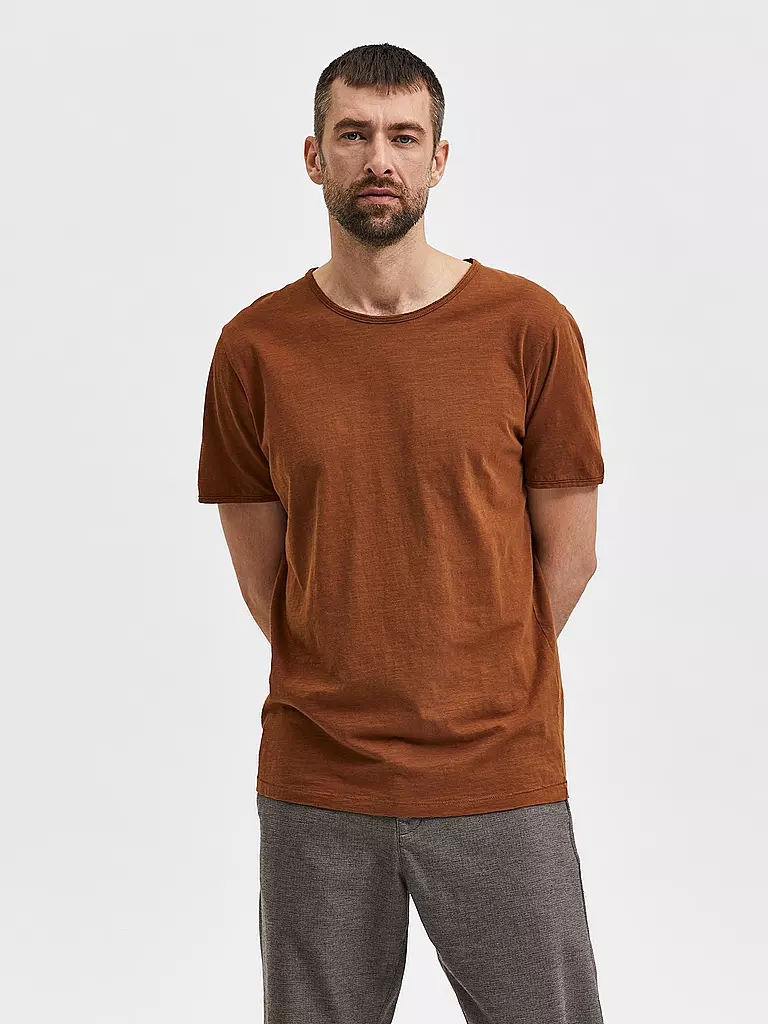 SELECTED | T-Shirt SLHMORGEN | braun