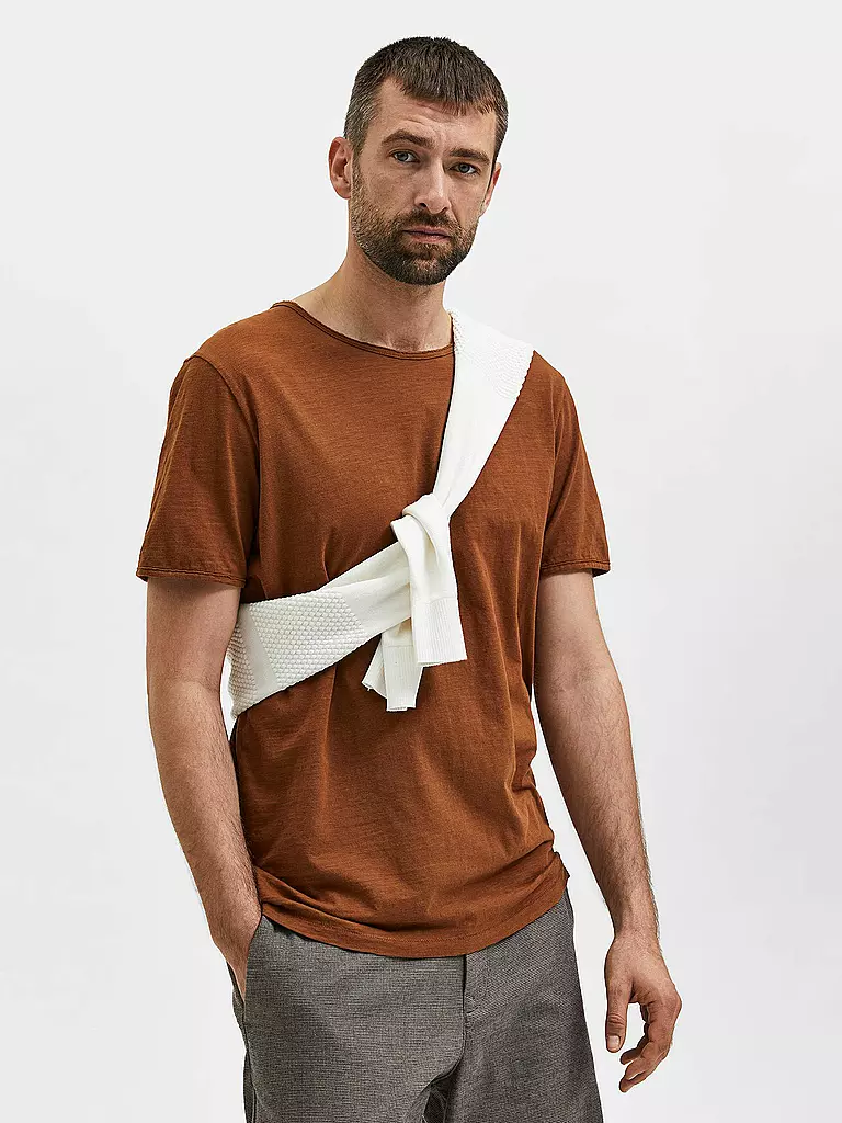 SELECTED | T-Shirt SLHMORGEN | braun