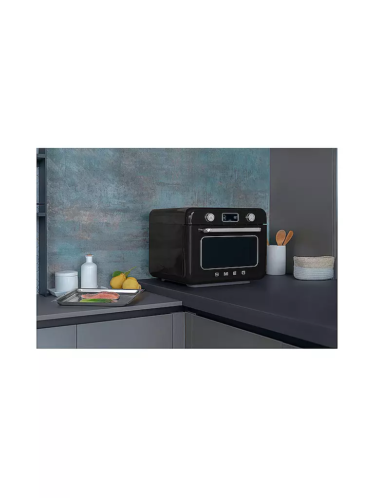 SMEG | Kombi-Tisch Dampfbackofen Schwarz | hellgrün