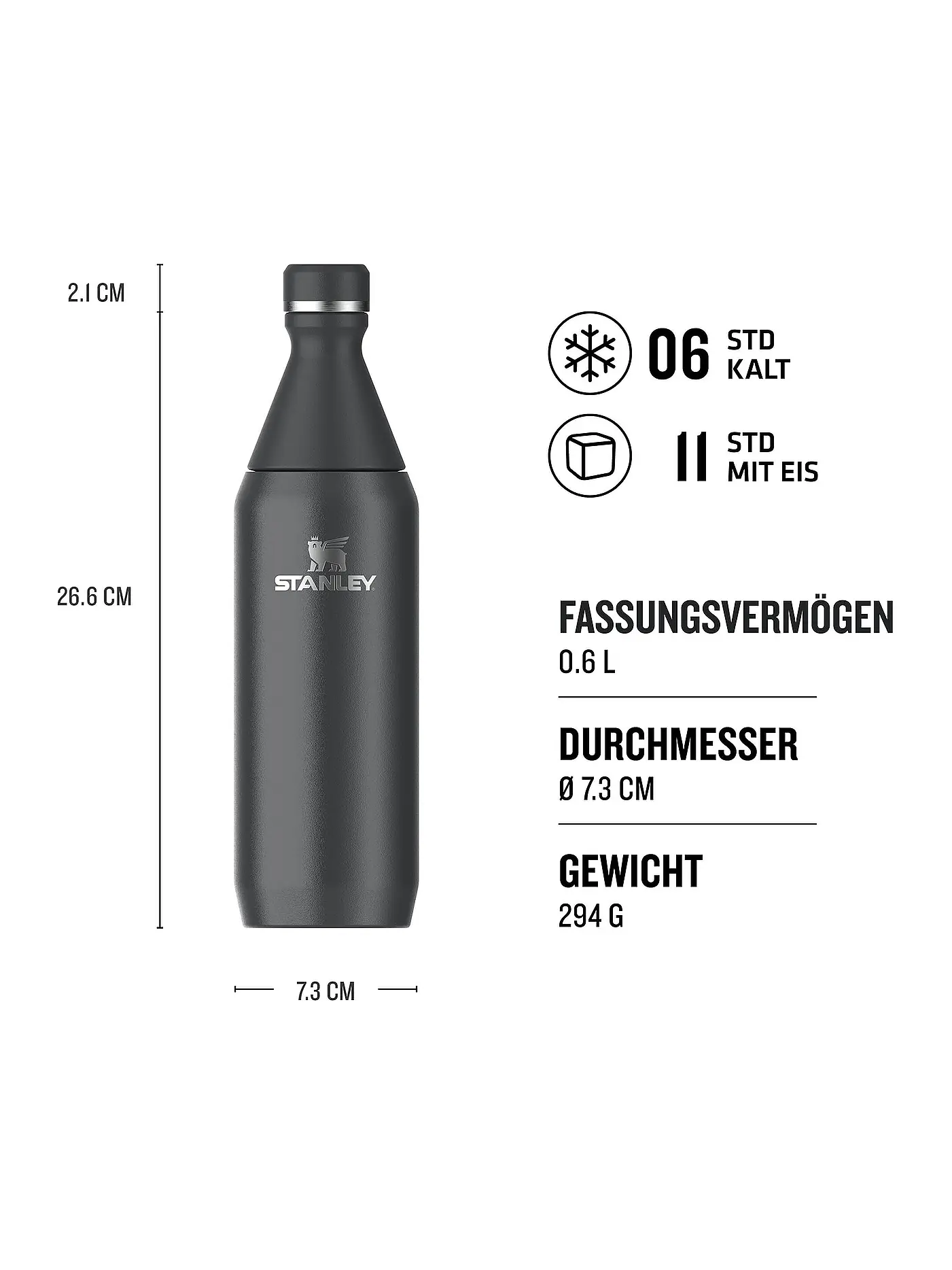 STANLEY | Isolierflasche - Thermosflasche ALL DAY SLIM BOTTLE 0,6l Black | schwarz