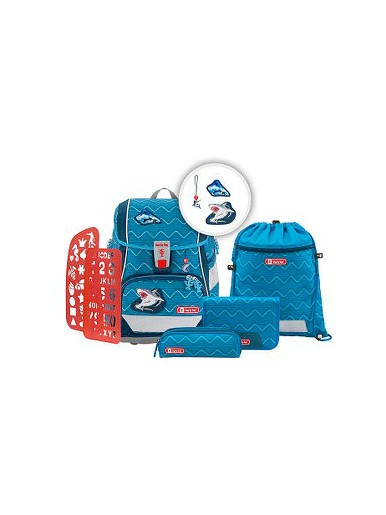 STEP BY STEP | Schultaschen Set 6tlg 2 in 1 Plus Angry Shark | blau