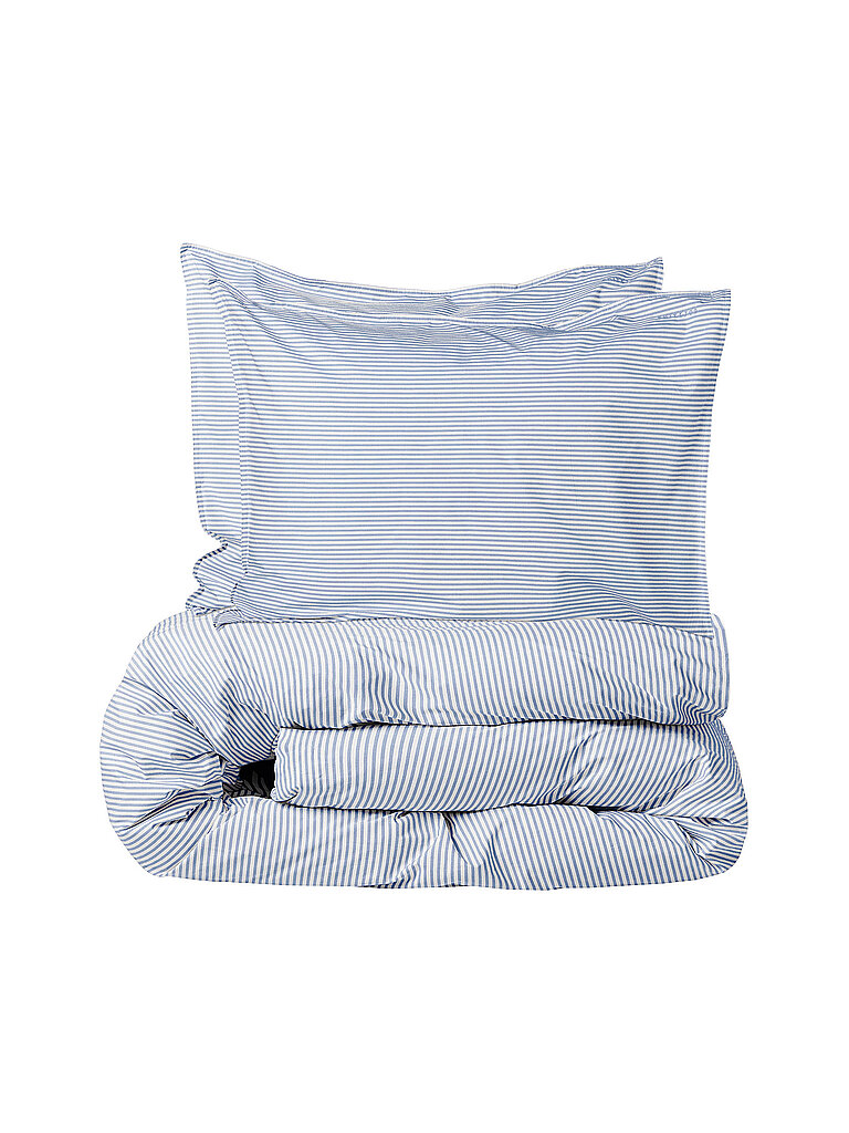 SUITE702 Perkal Bettwäsche 70x90cm/140x200cm Blue-Ecru hellblau