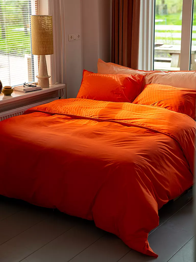 SUITE702 | Perkal Bettwäsche 70x90cm/140x200cm Poppy Orange | hellgrau