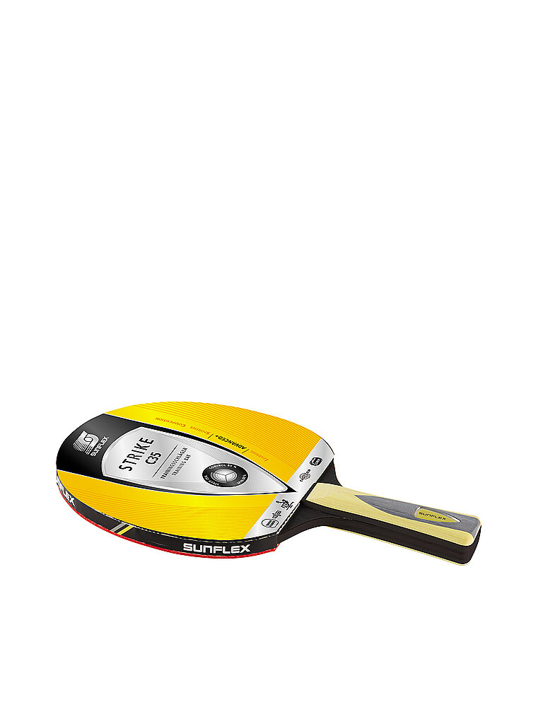 Artikel klicken und genauer betrachten! - Trainingsschläger sunflex STRIKE C35 mit 2,0 mm Schwamm und Taipan-Belag, ITTF zugelassen, Parabolic Grip, Ergo Grip und konkaver Griff. Mit Stickfix. | im Online Shop kaufen