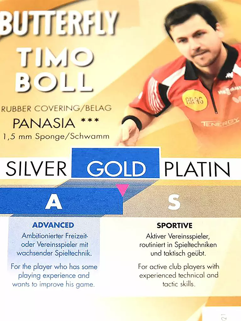SUNFLEX | Tischtennis Schläger Butterfly TIMO BOLL GOLD | gold