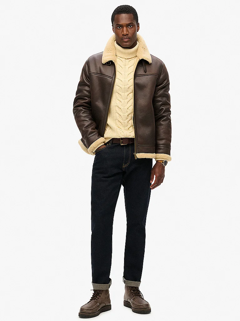 Superdry Mens Faux Leather Bomber Jacket Brown M 2