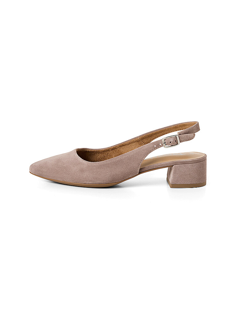 Slingpumps TAMARIS, Damen, Gr. 38, grau (taupe), Veloursleder, Schuhe Slingpumps, Blockabsatz, Abendschuh, Sommerschuh mit verstellbarem Riemchen