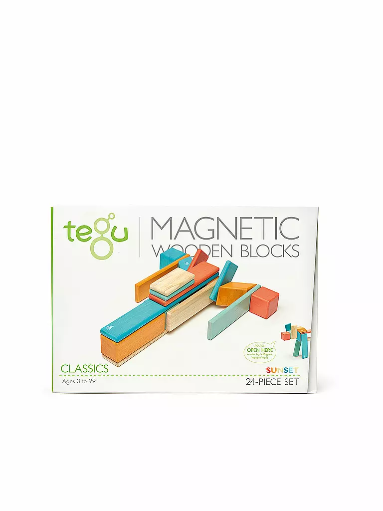 TEGU | 24 Magnetische Holzbausteine orange blau | keine Farbe