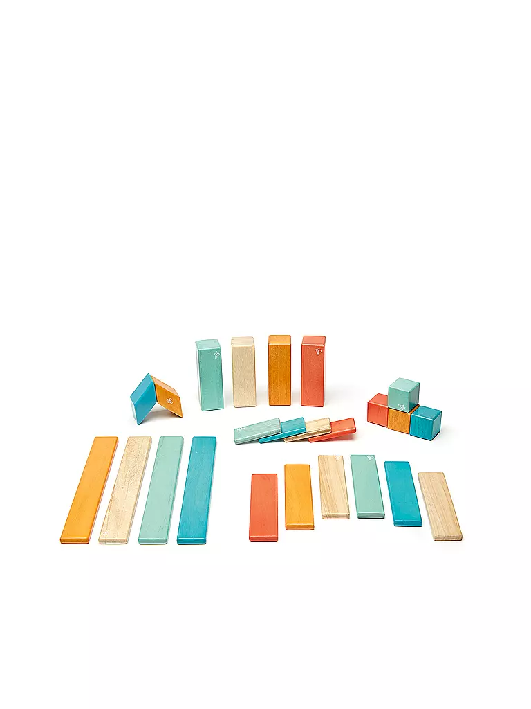TEGU | 24 Magnetische Holzbausteine orange blau | keine Farbe